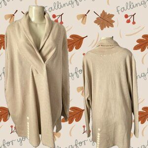 Roaman's + 34/36 Beige Thermal Knit Pattern Shawl Collar Long Sleeve Tunic Top